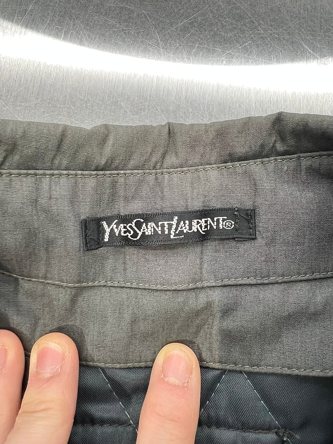 이브 생로랑 뿌르 옴므 그레이 라이너 퀼팅 벨티드 트렌치 롱 코트 상품이미지7