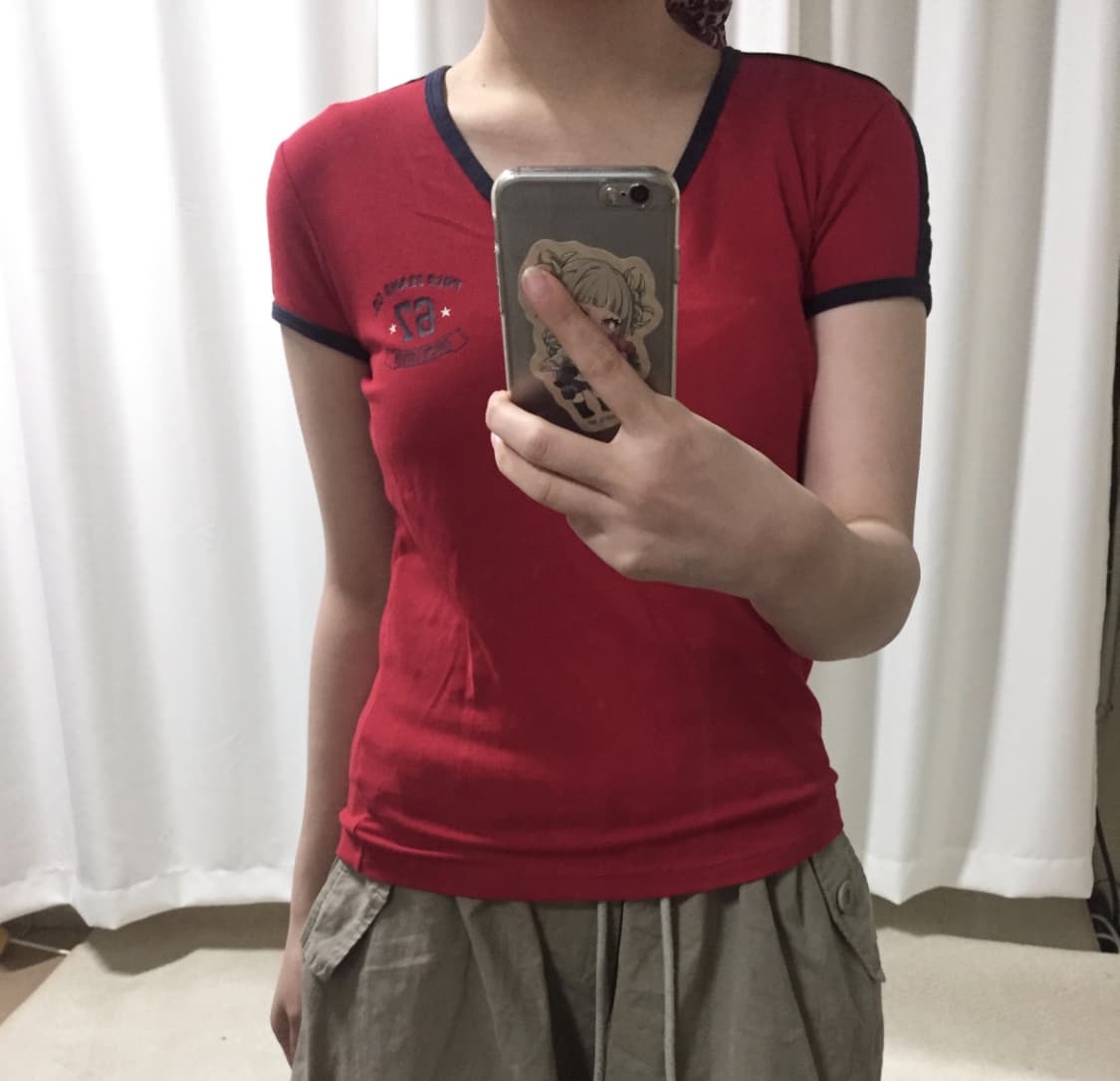 폴로 진스 컴퍼니 레드 브이넥 링거 반팔 티 상품이미지1