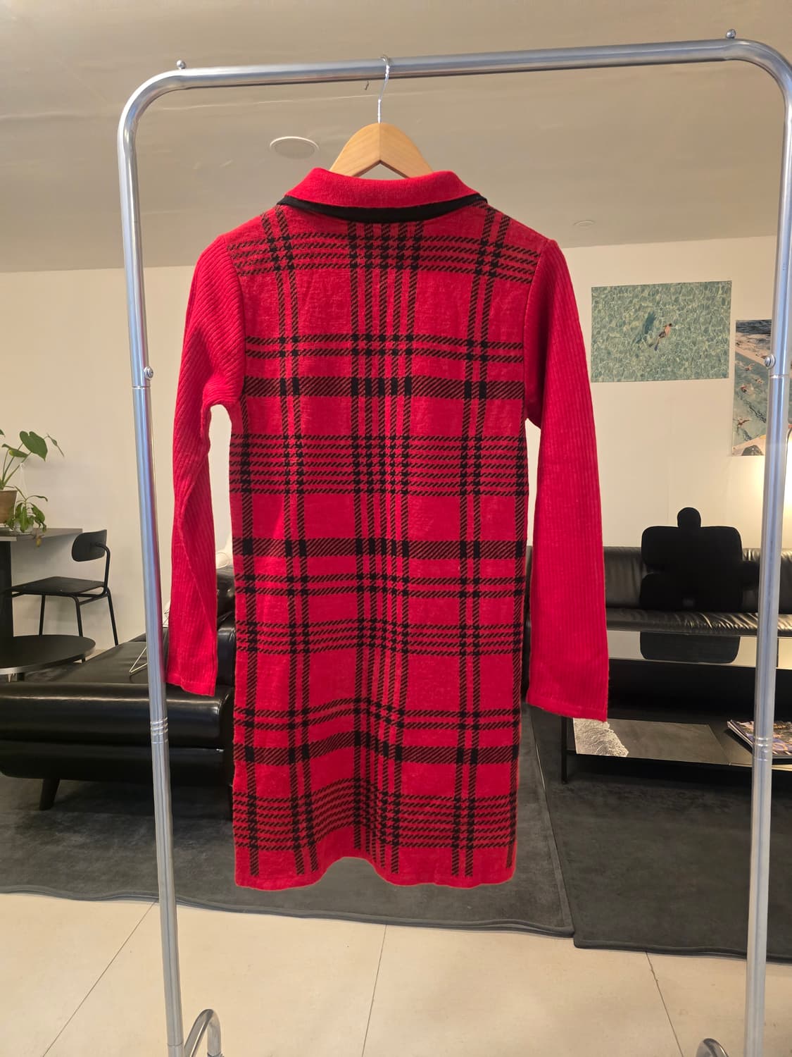 레드 체크 니트원피스 상품이미지3