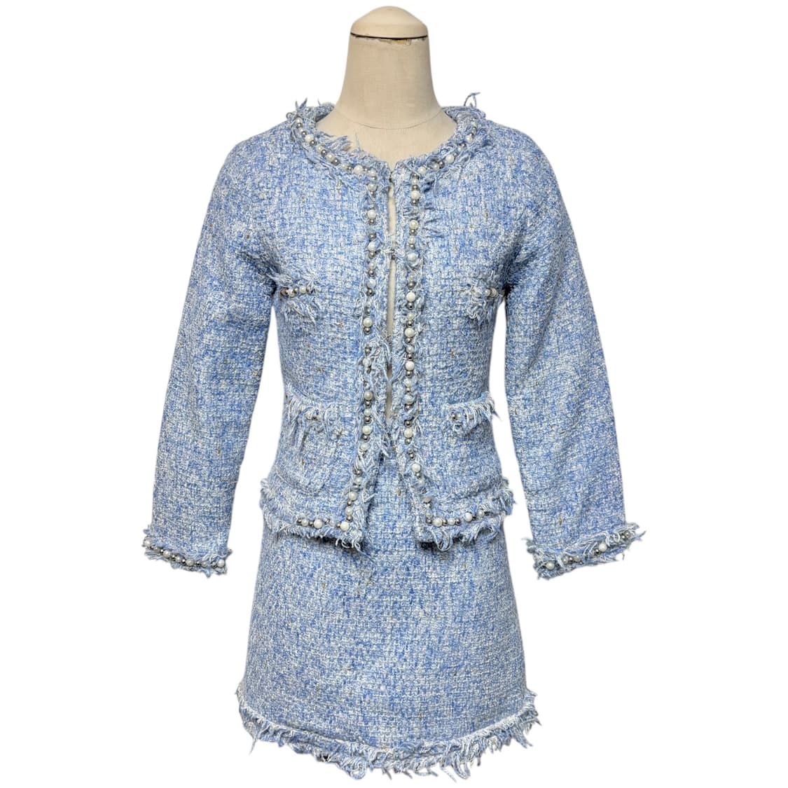 3662 하늘색 트위드 자켓 스커트 누빔 투피스세트 상품이미지1