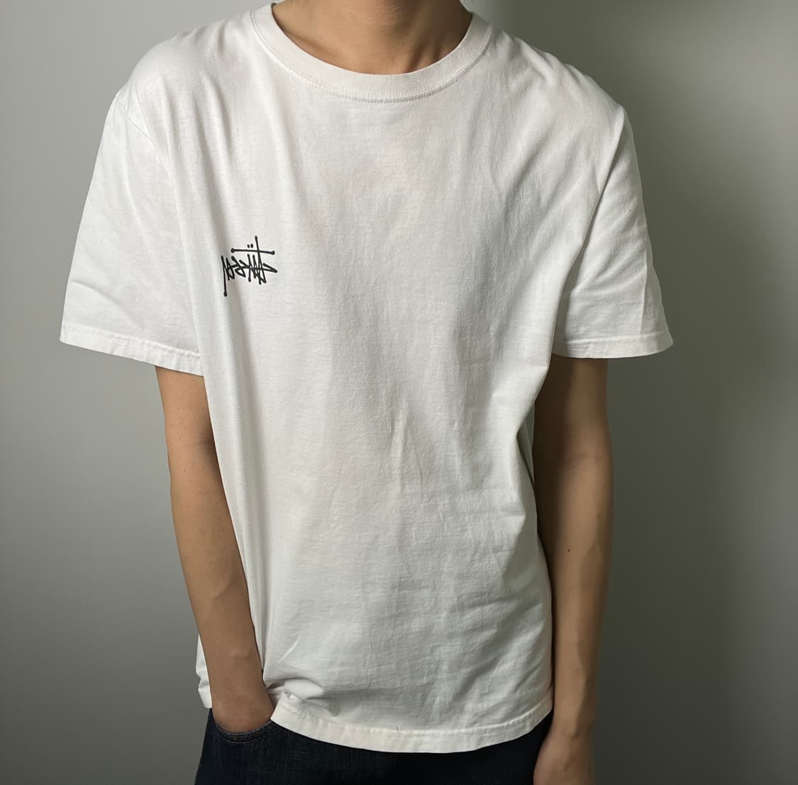 stussy 스투시 베이직 로고 화이트 반팔 티셔츠 M 상품이미지3