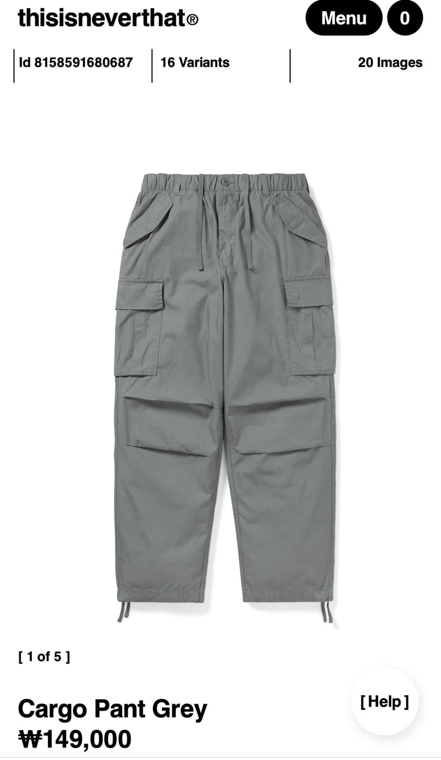 디스이즈네버댓) Cargo Pant Grey M 상품이미지1