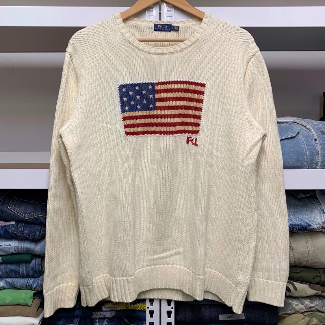 [L] 폴로 랄프로렌 성조기 자카드 니트 화이트 상품이미지2