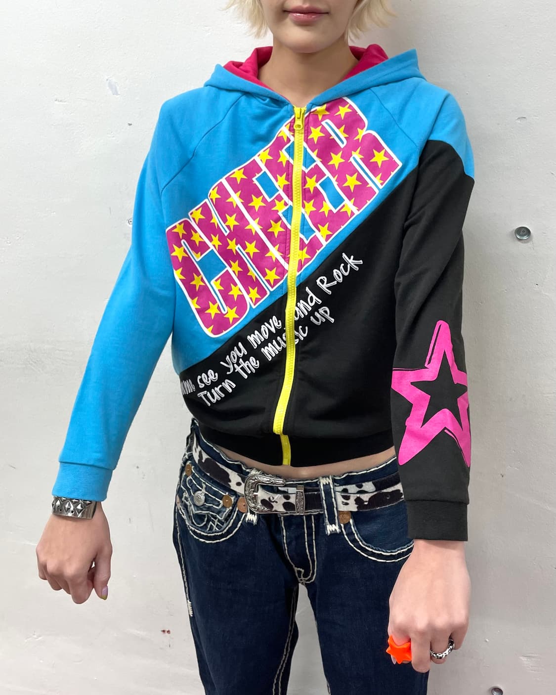 Retro Cheer Star Diagonal Hooded Zip-Up 상품이미지4