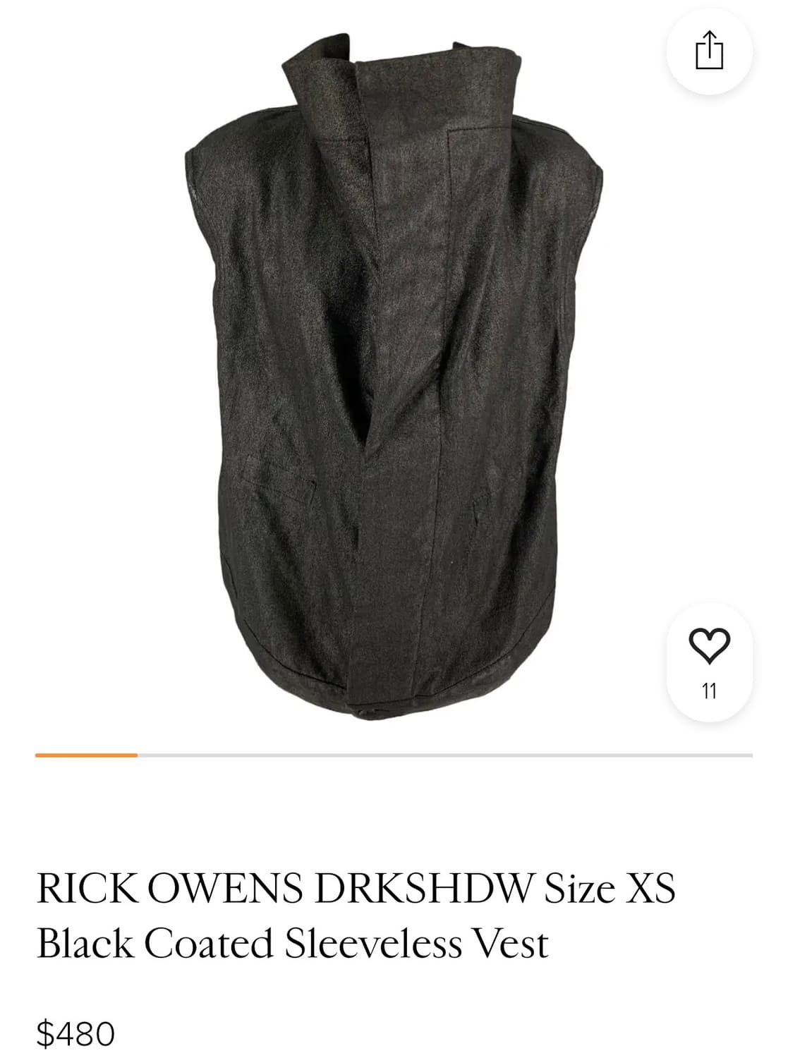 RICK OWENS DRKSHDW Black Coated Vest 상품이미지1
