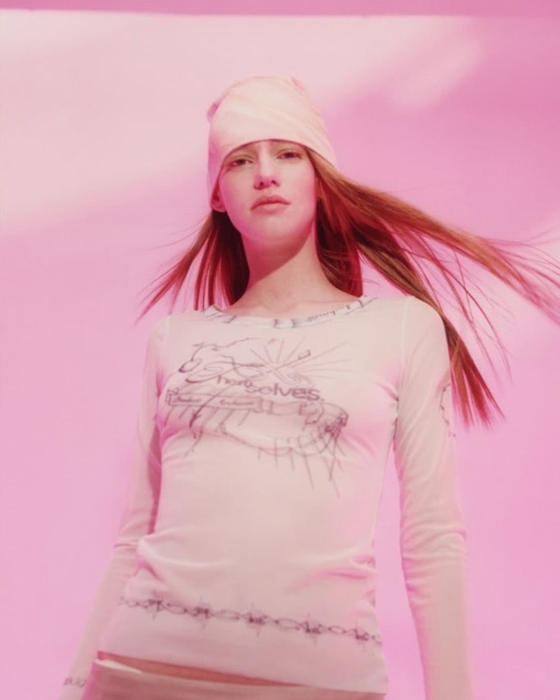 2000아카이브 더오픈프로덕트 메쉬 프린팅 탑 단종템 상품이미지1