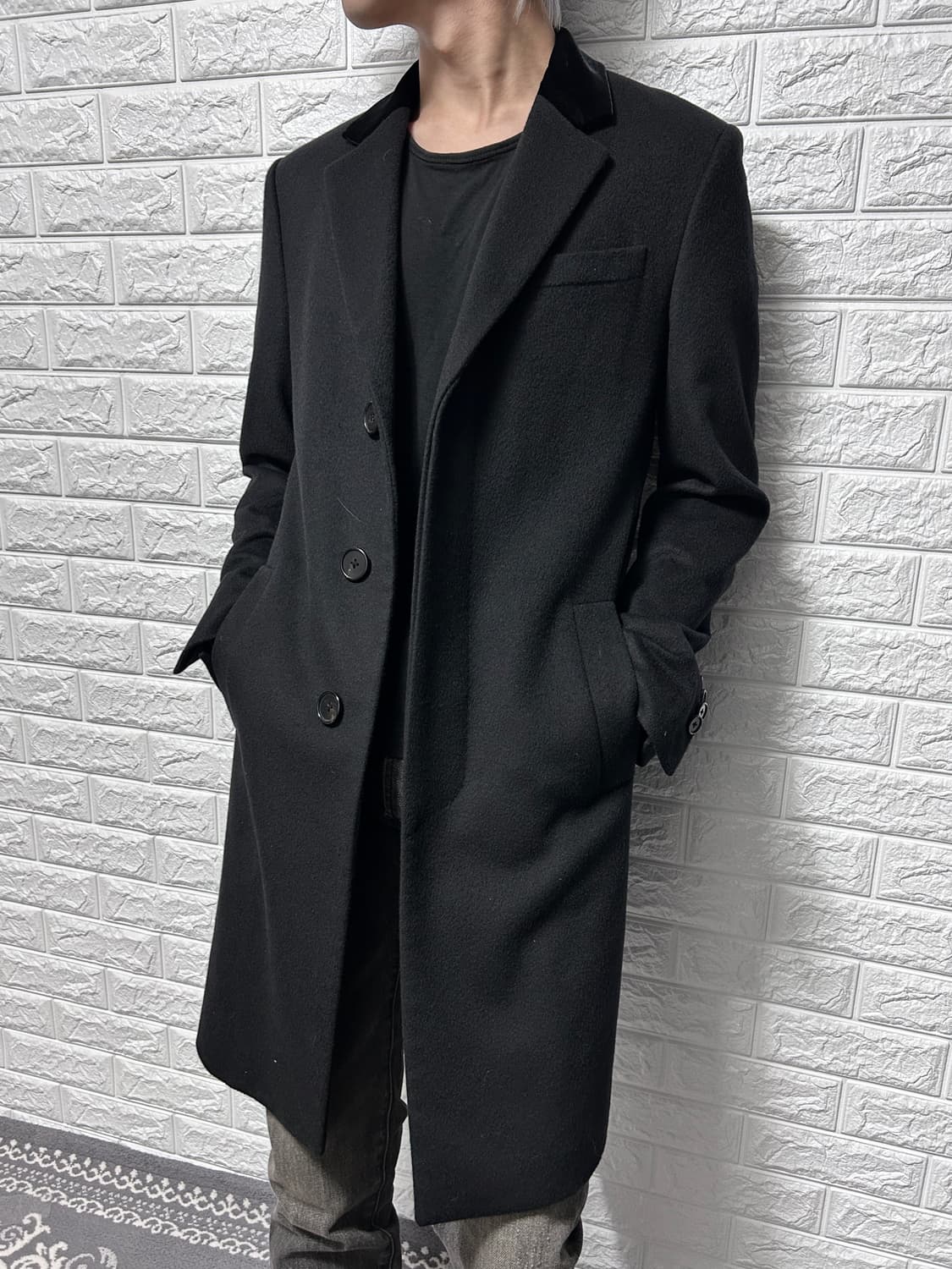 시스템 벨벳 카라 캐시미어 울 코트 상품이미지1