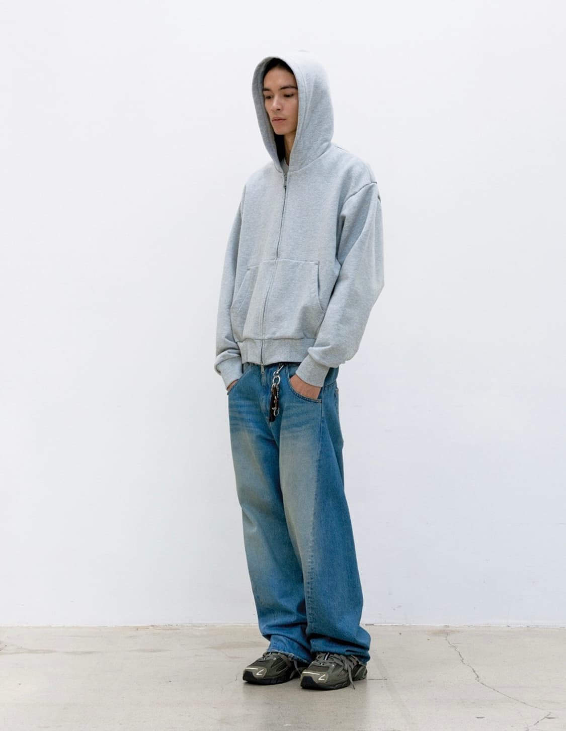 (새상품) 쿠어 미니멀 코튼 후드집업 그레이 상품이미지4