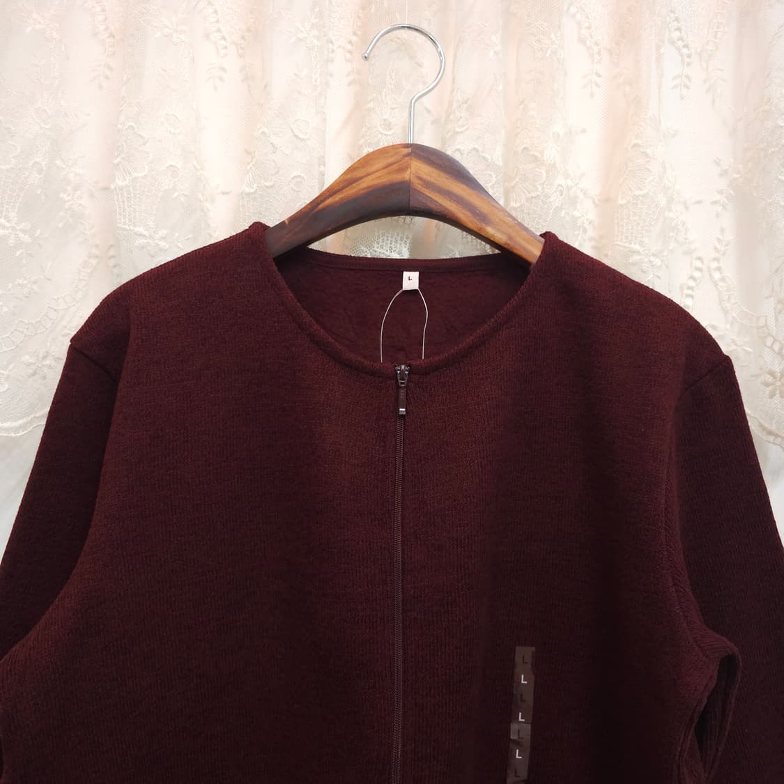 무인양품 버건디 후리스 기모 집업 가디건 상품이미지3