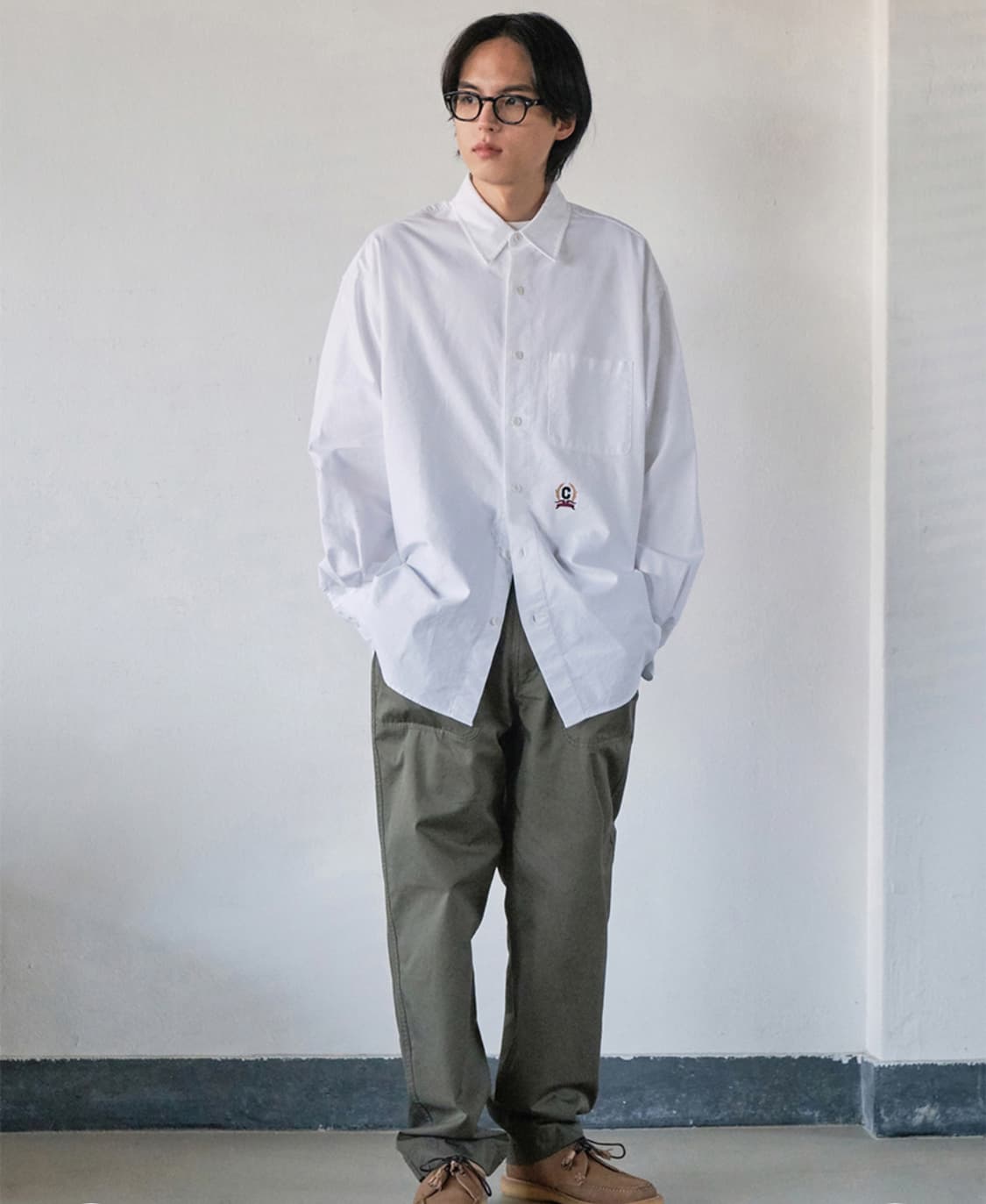 M) 커버낫 프레피 C로고 오버핏 옥스포드 셔츠 화이트 상품이미지9