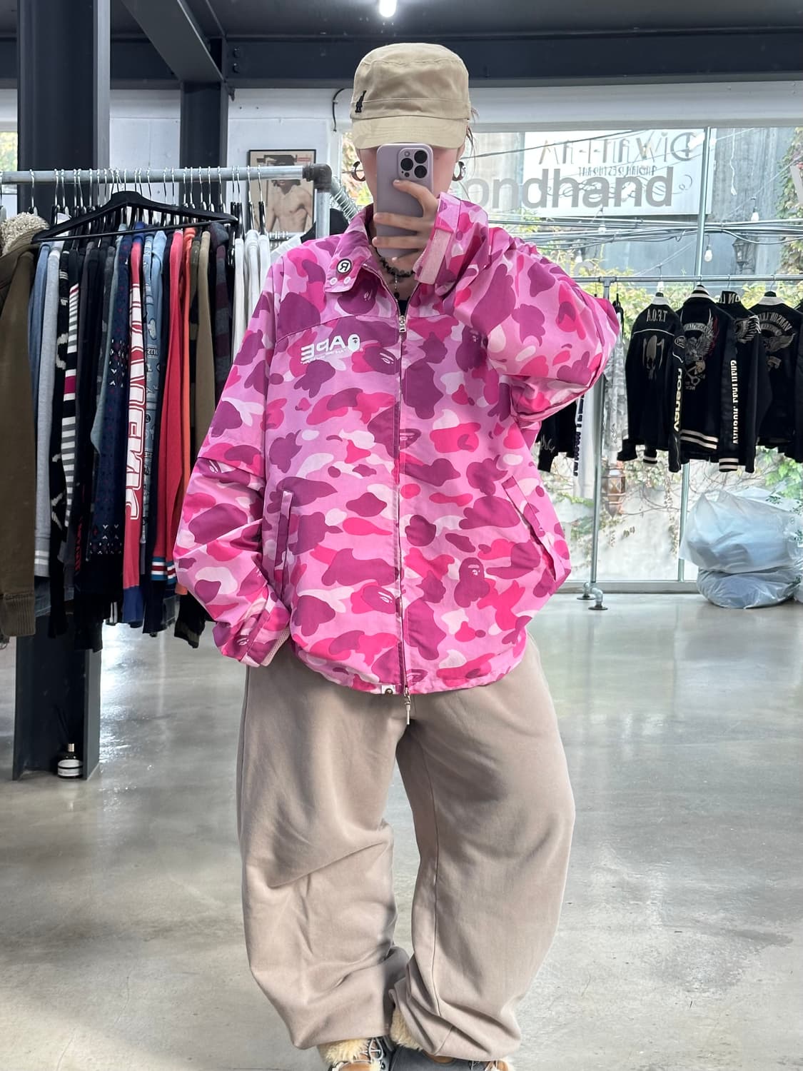 베이프 핑크카모 팔분리 투웨이 코치 자켓 상품이미지5