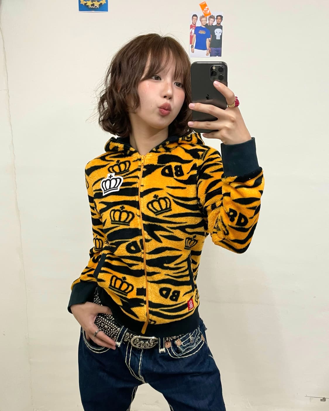 Baby Doll Yellow Zebra Fur Hooded Zip-Up 상품이미지1