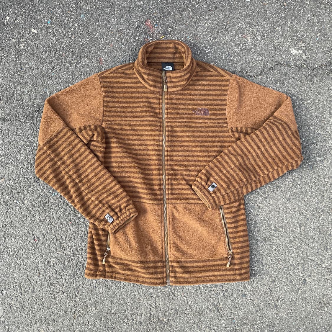 노스페이스 대대장 초코 브라운 스트라이프 여성 후리스 자켓 XL 상품이미지2