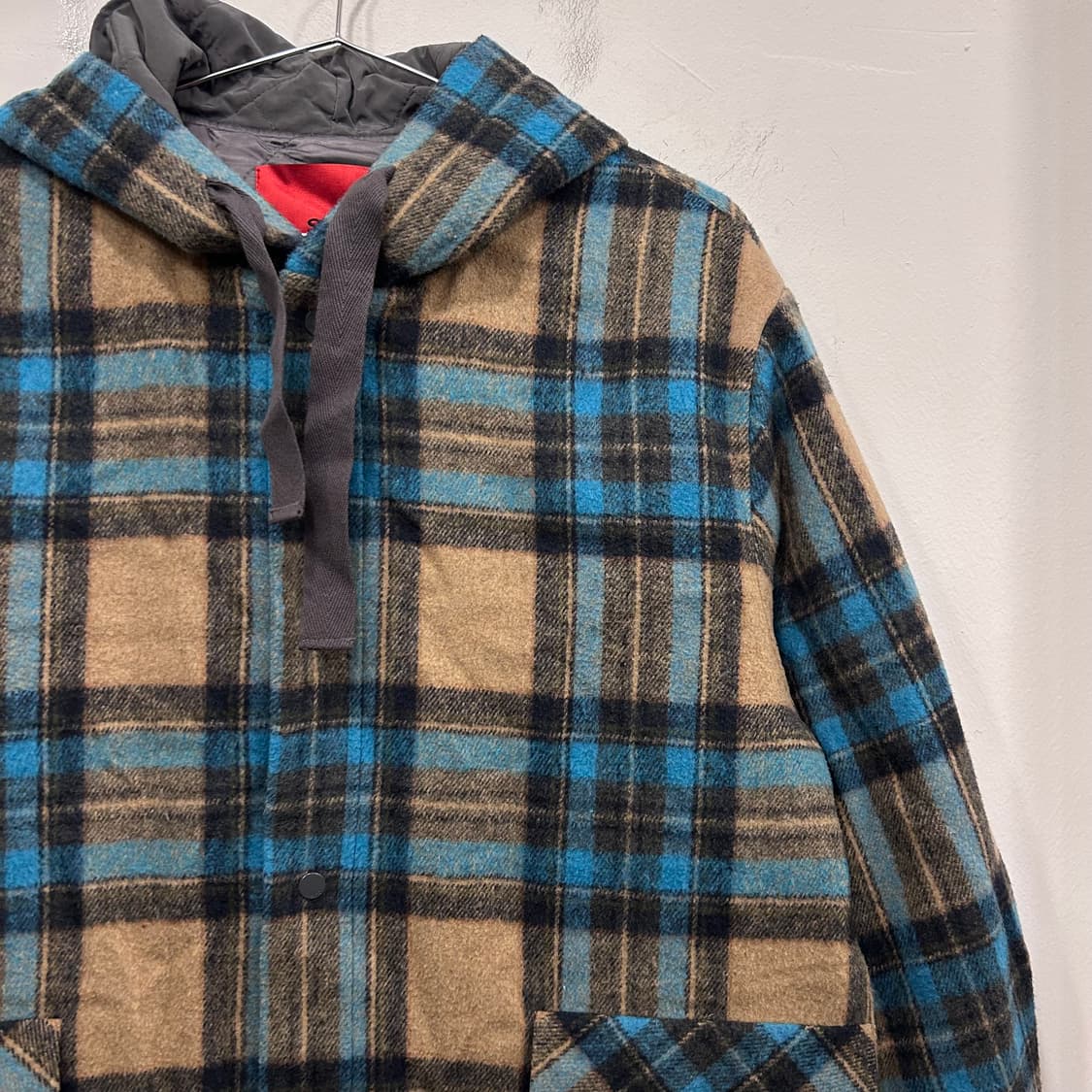 시에로 울 투톤 타탄체크 퀼팅 후드코트 상품이미지1