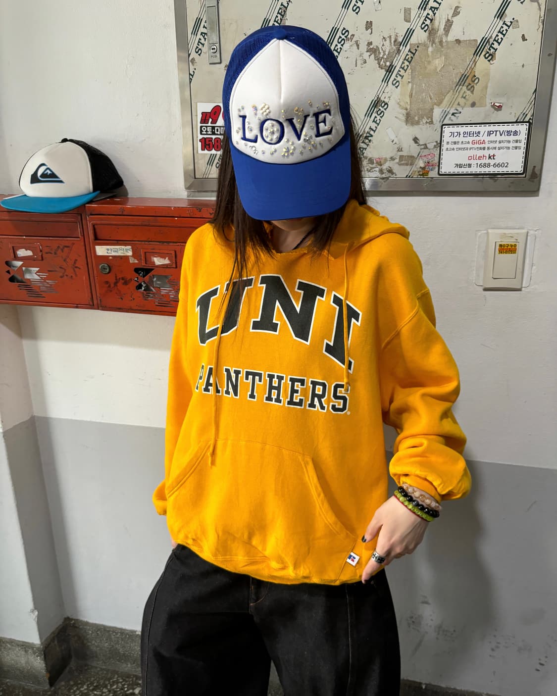 90s RUSSELL 올드스쿨 옐로우 레터링 후디  상품이미지2