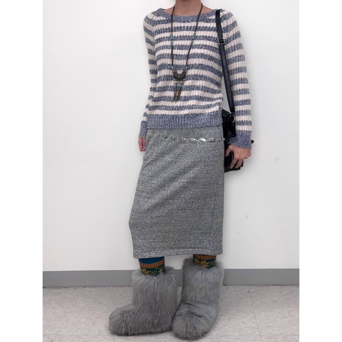 빈티지 그레이 기모 스커트 상품이미지2