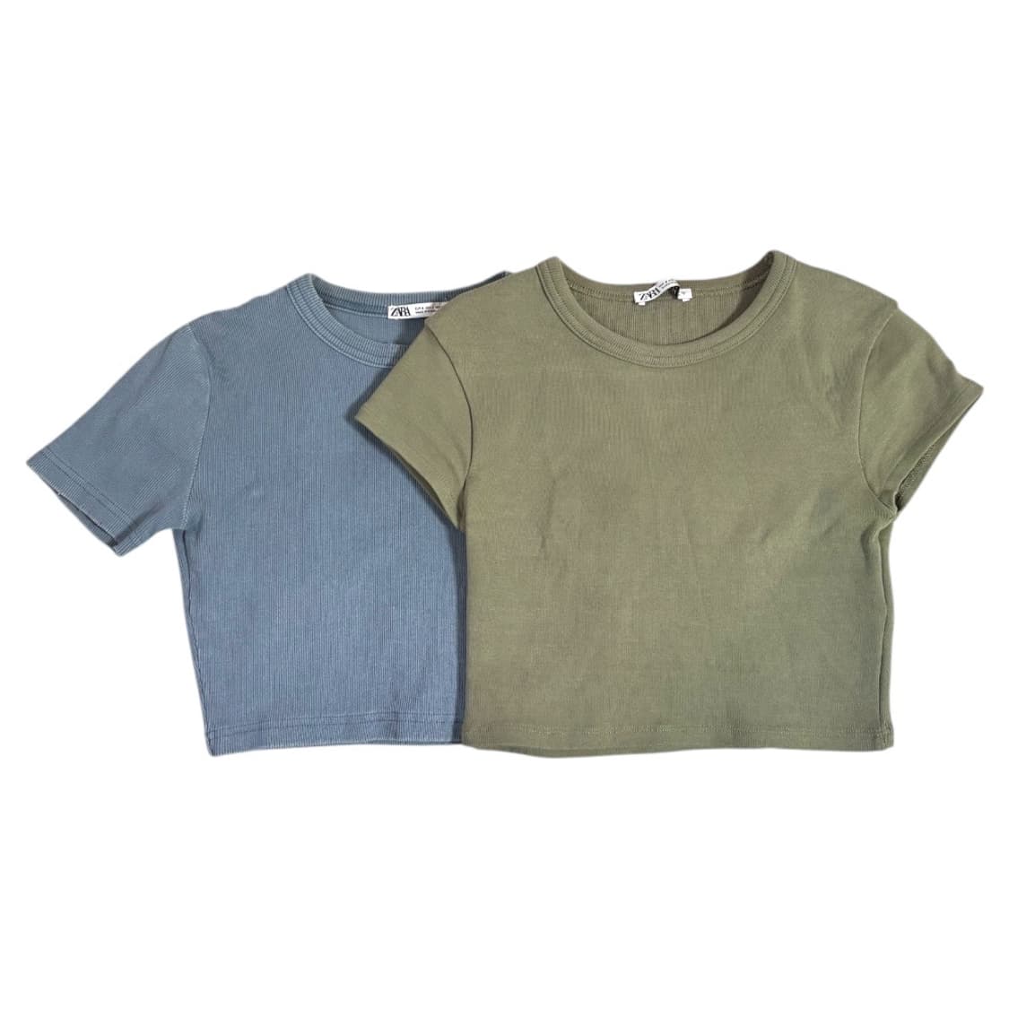 [2장세트] 자라 크롭 반팔 티셔츠 (블루/카키) 상품이미지1