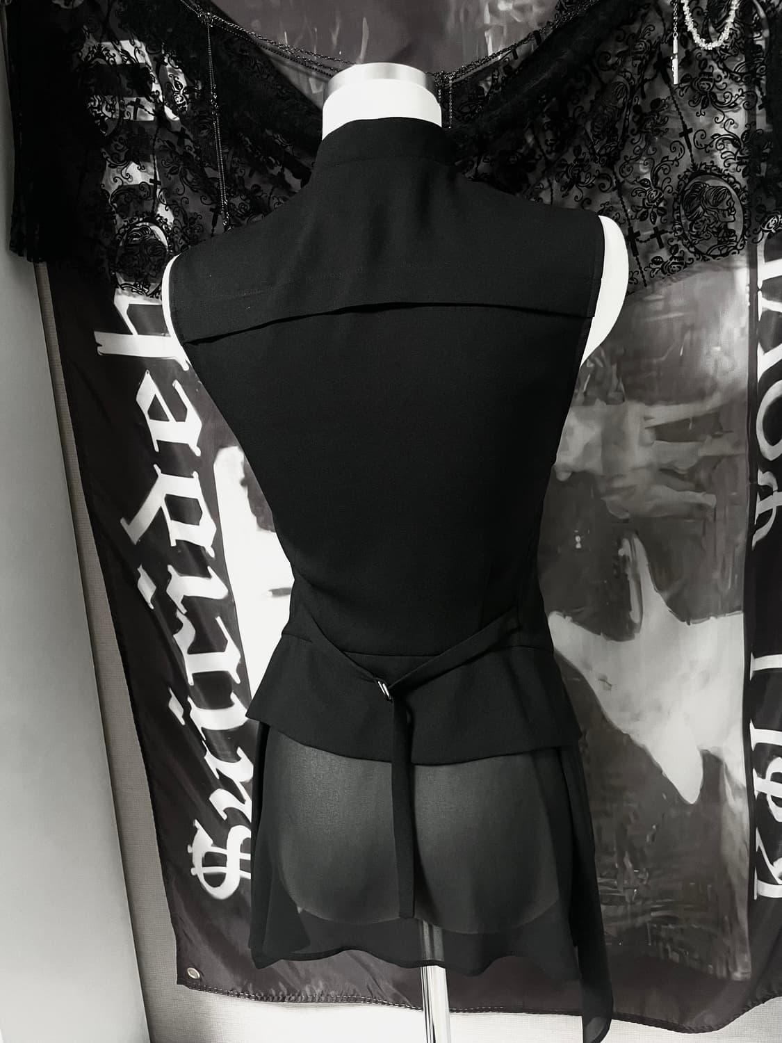 비대칭사선지퍼 드레이프 레이어드베스트 아카이브무채색헬무트랭릭오웬스st 상품이미지6