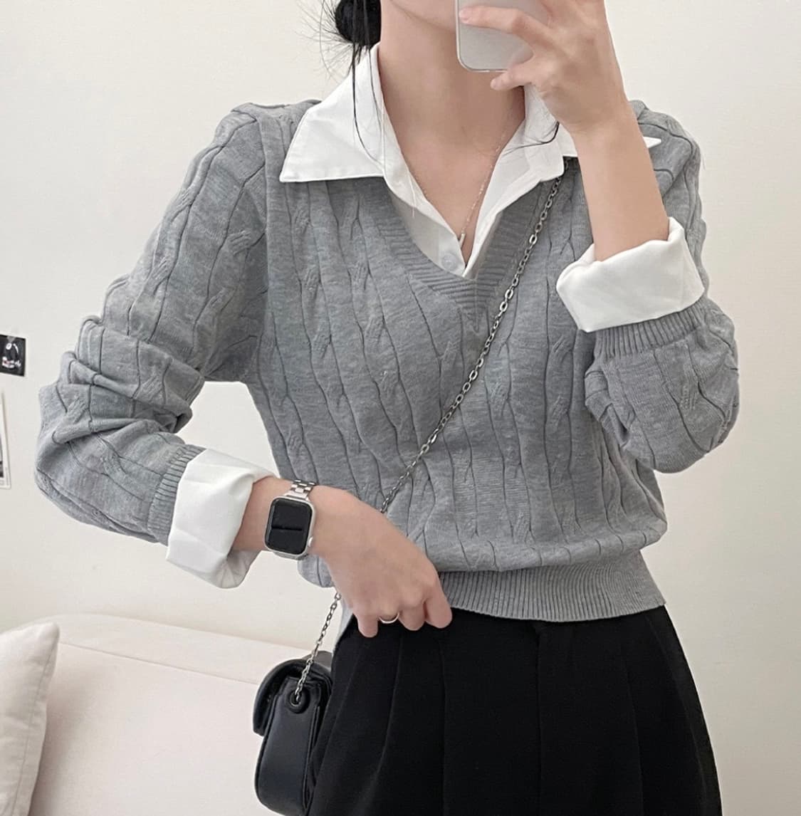 레이어드 니트 셔츠  상품이미지4