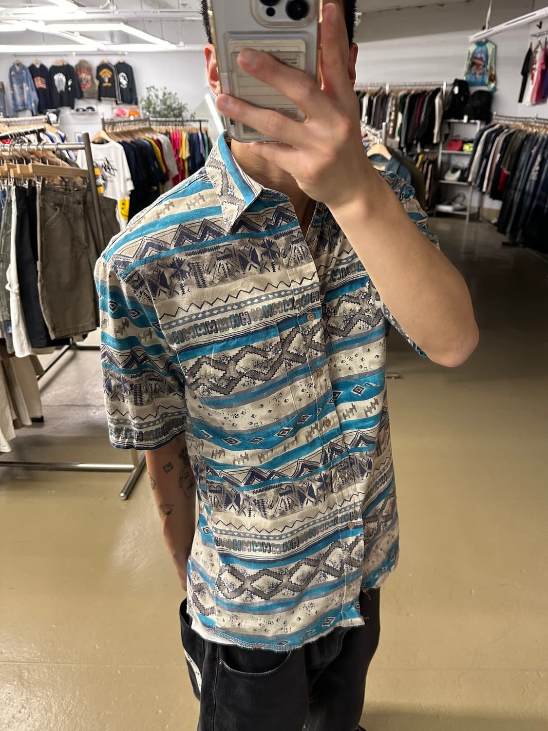 미국 빈티지 보헤미안 웨스턴 카우보이 반팔셔츠 XL 상품이미지1