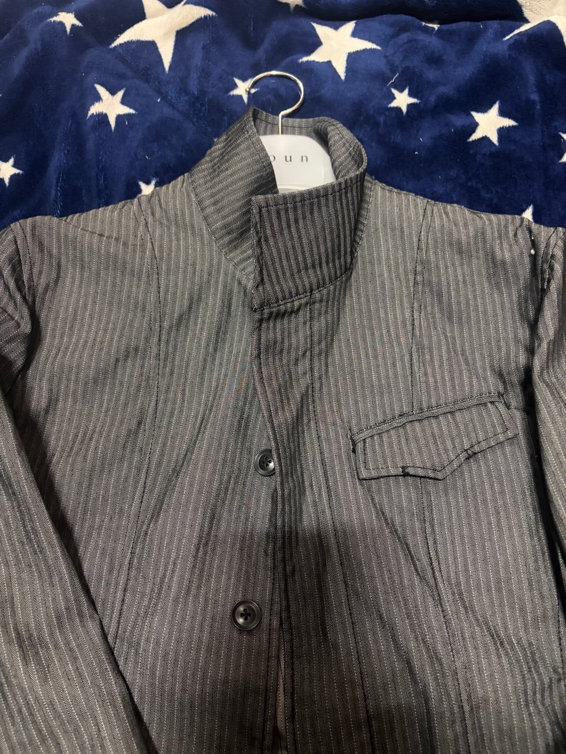 Ofuon 스탠드 카라 스트라이프 자켓 상품이미지2