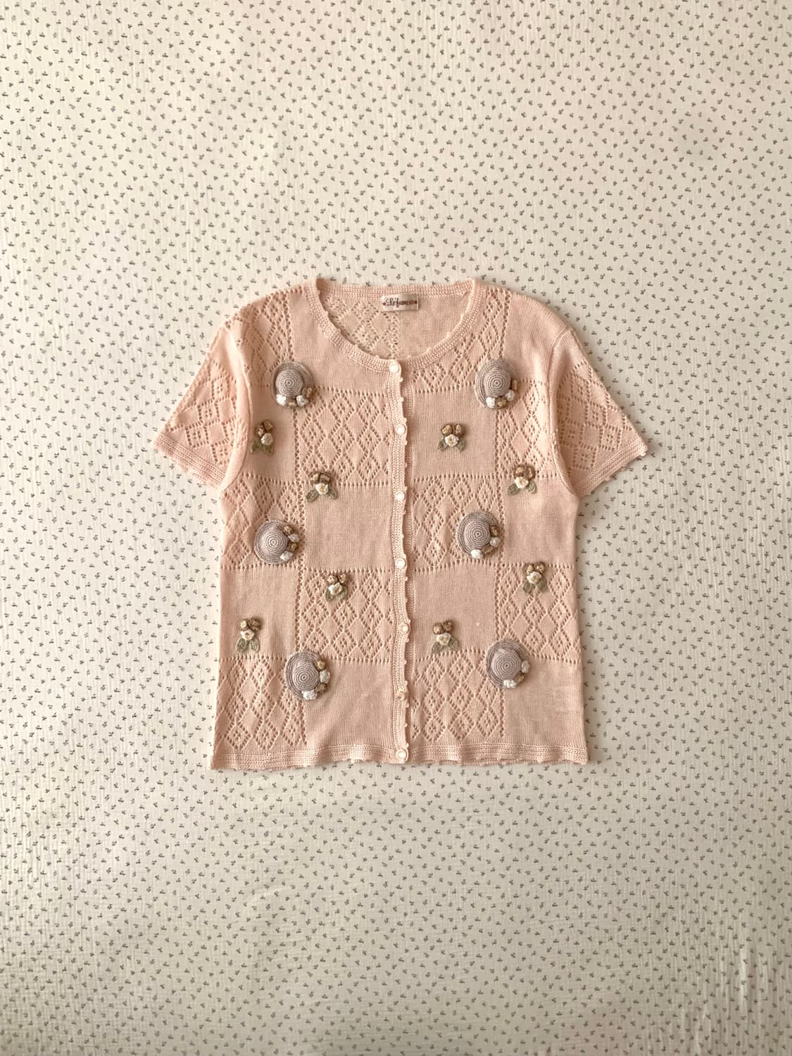 플라워 모티브 연핑크 니트 가디건 상품이미지1