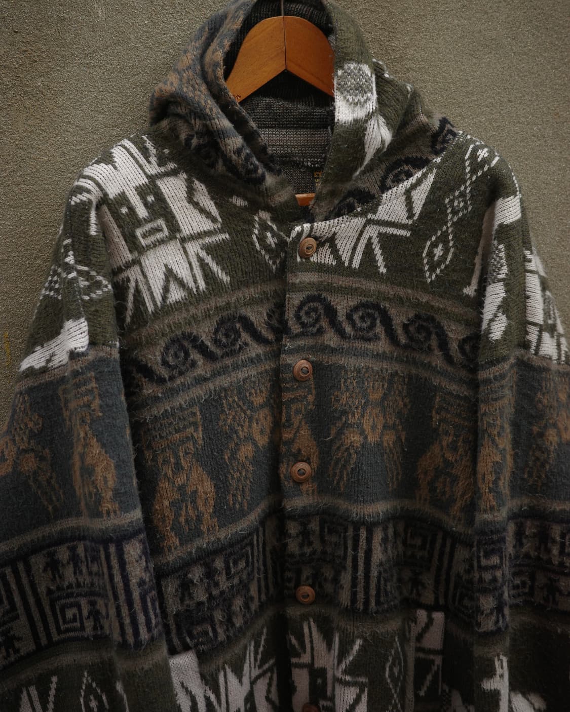 빈티지 아즈텍 패턴 헤어리 울 알파카 후드 니트 상품이미지2