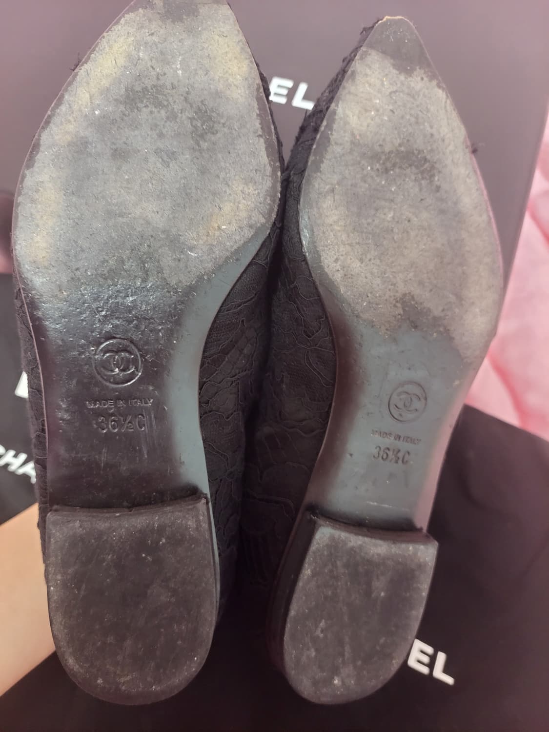 정품)급처상태양호!샤넬 로고 리본레이스 메리제인 스트랩 플랫슈즈 공주구두 상품이미지7