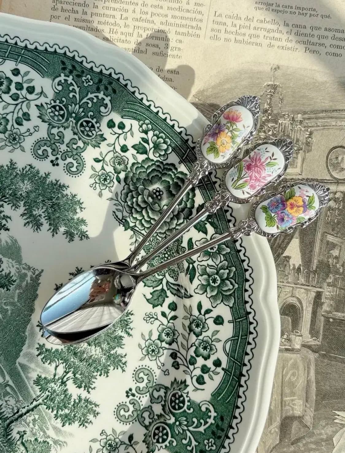 일본 빈티지 스텐  포셀린장식 티스푼세트 상품이미지1