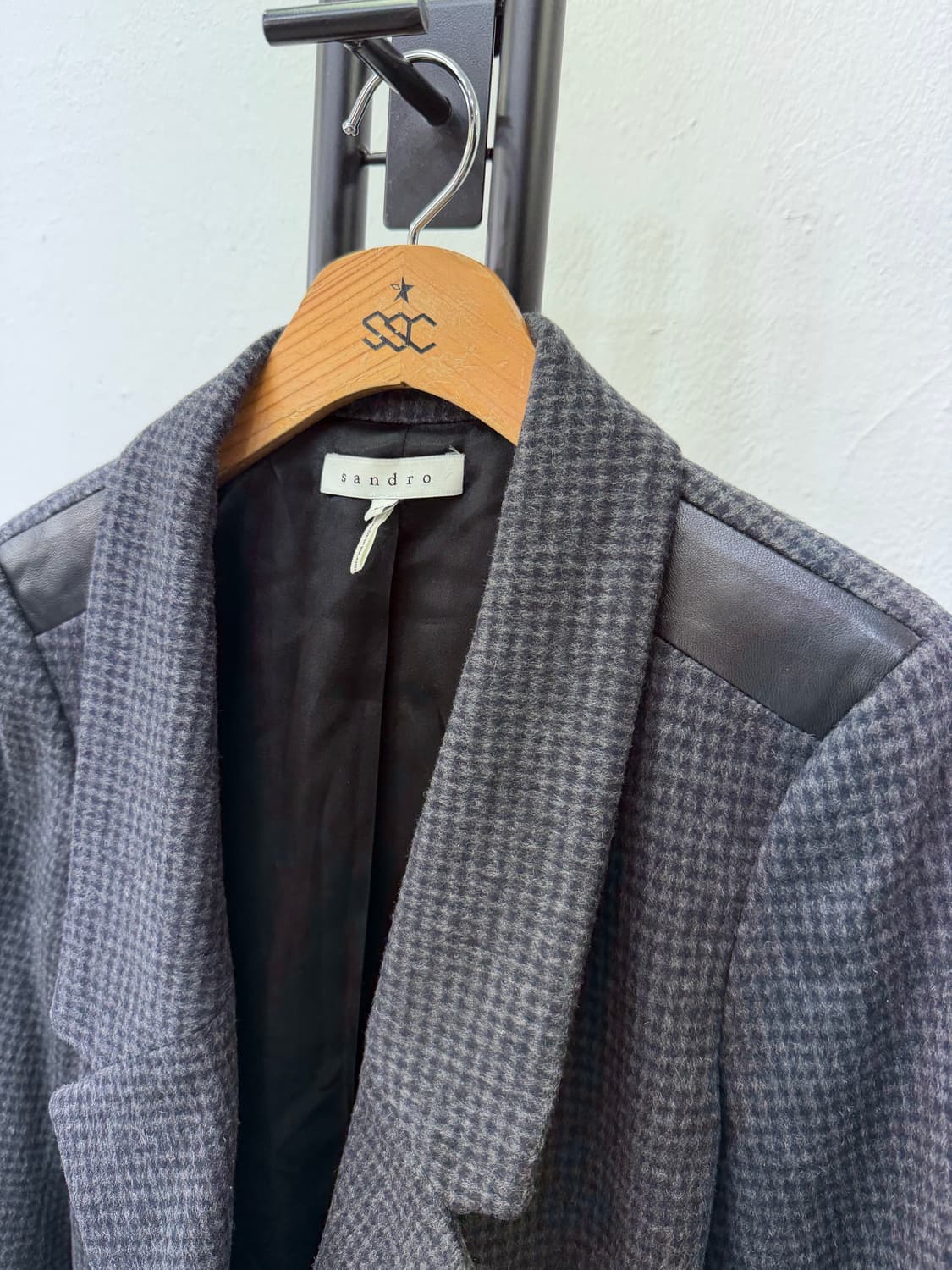 정품) 산드로 여성 깅엄체크 울 자켓 36 상품이미지3