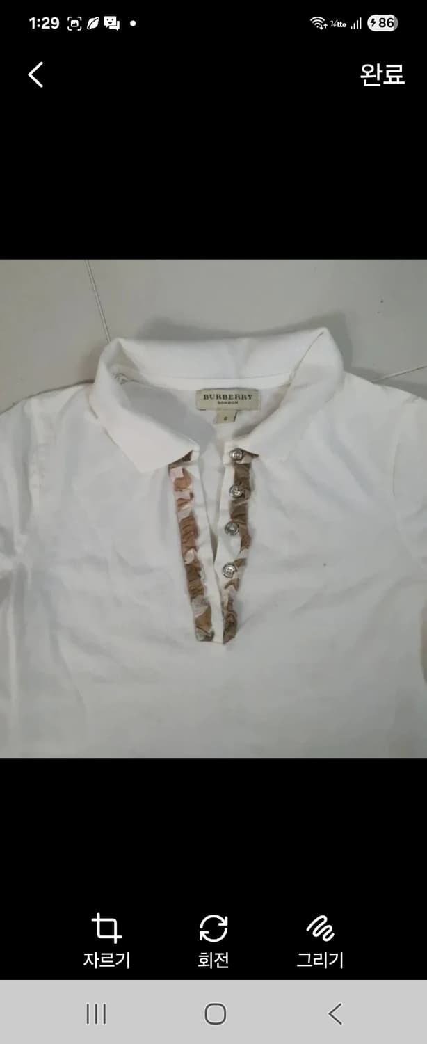 정품 버버리 면100% 티셔츠  85사이즈 44-55 상품이미지3