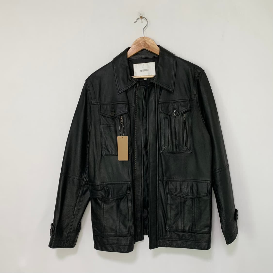빈티지 양가죽 리얼레더 포켓 사파리 자켓 블랙 105 남녀공용 상품이미지3