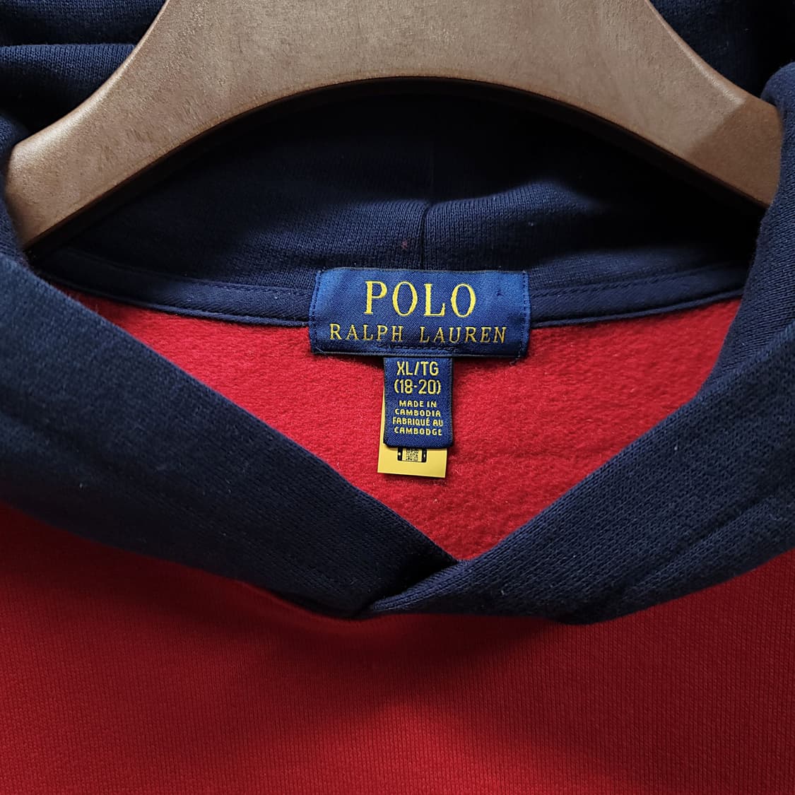 [M] 폴로 레드&네이비 기모 폴로 팀 로고 후드 티셔츠 상품이미지9