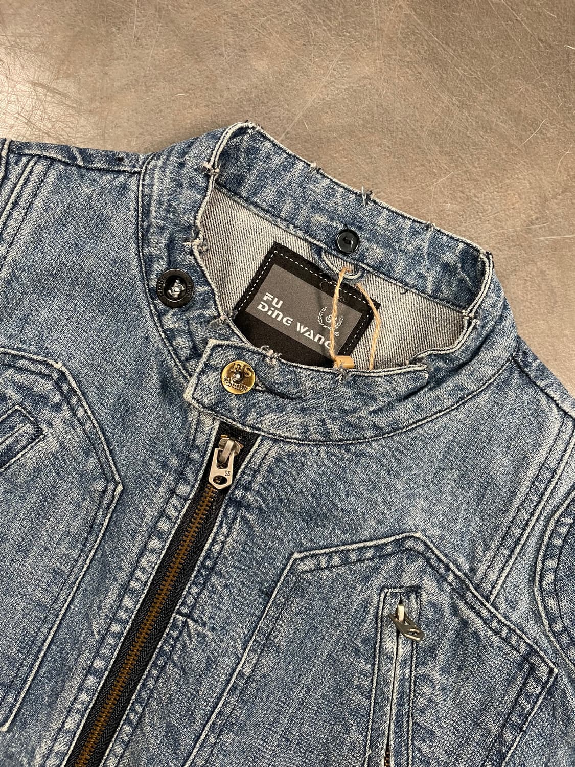 빈티지 데님 워싱 바이커 자켓 상품이미지3