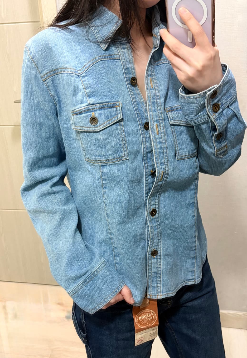 MK KLEIN 빈티지 워싱 연청 데님 셔츠 상품이미지1