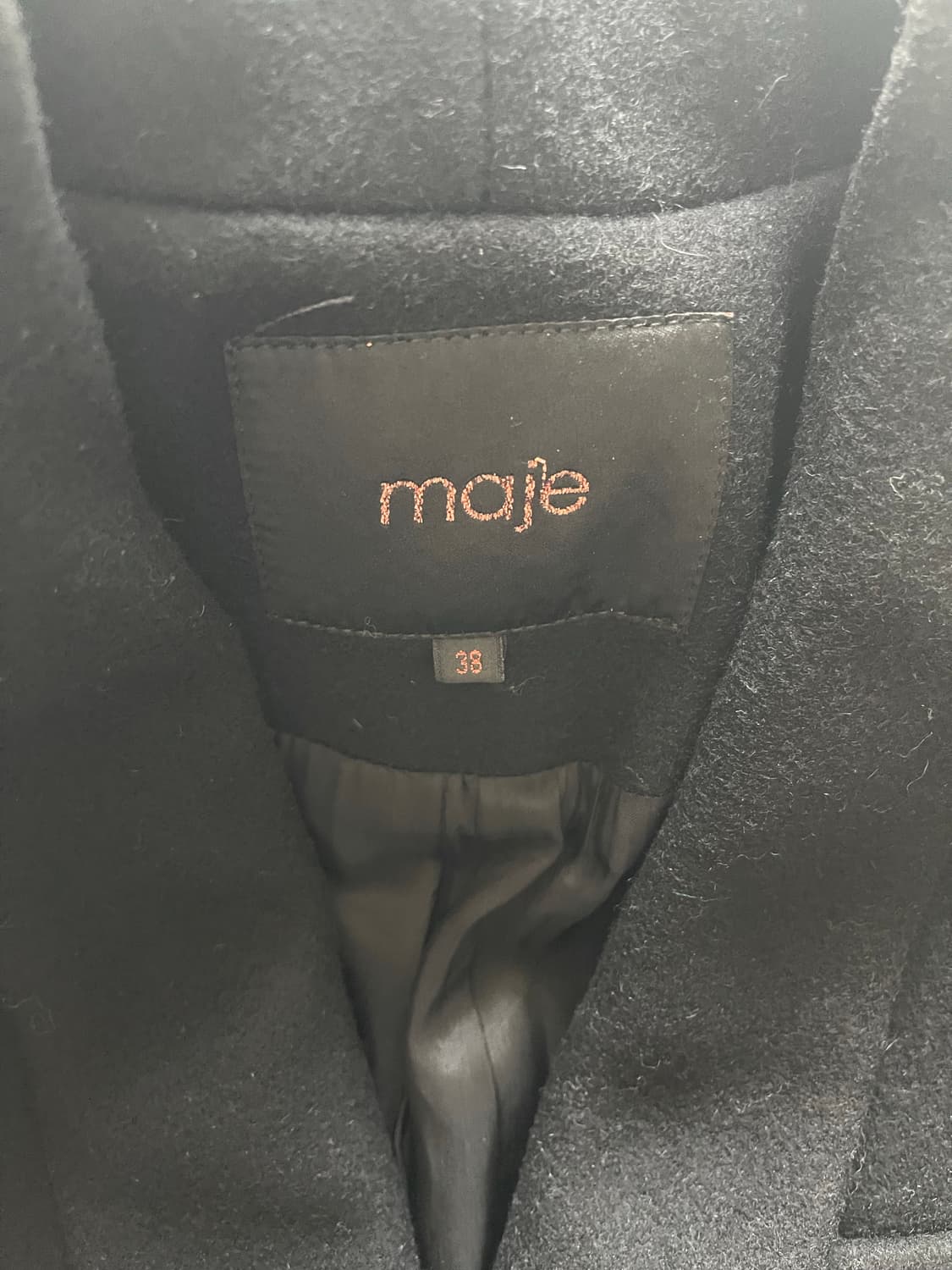 마쥬 블랙 울 코트 가죽 소매 38 상품이미지2