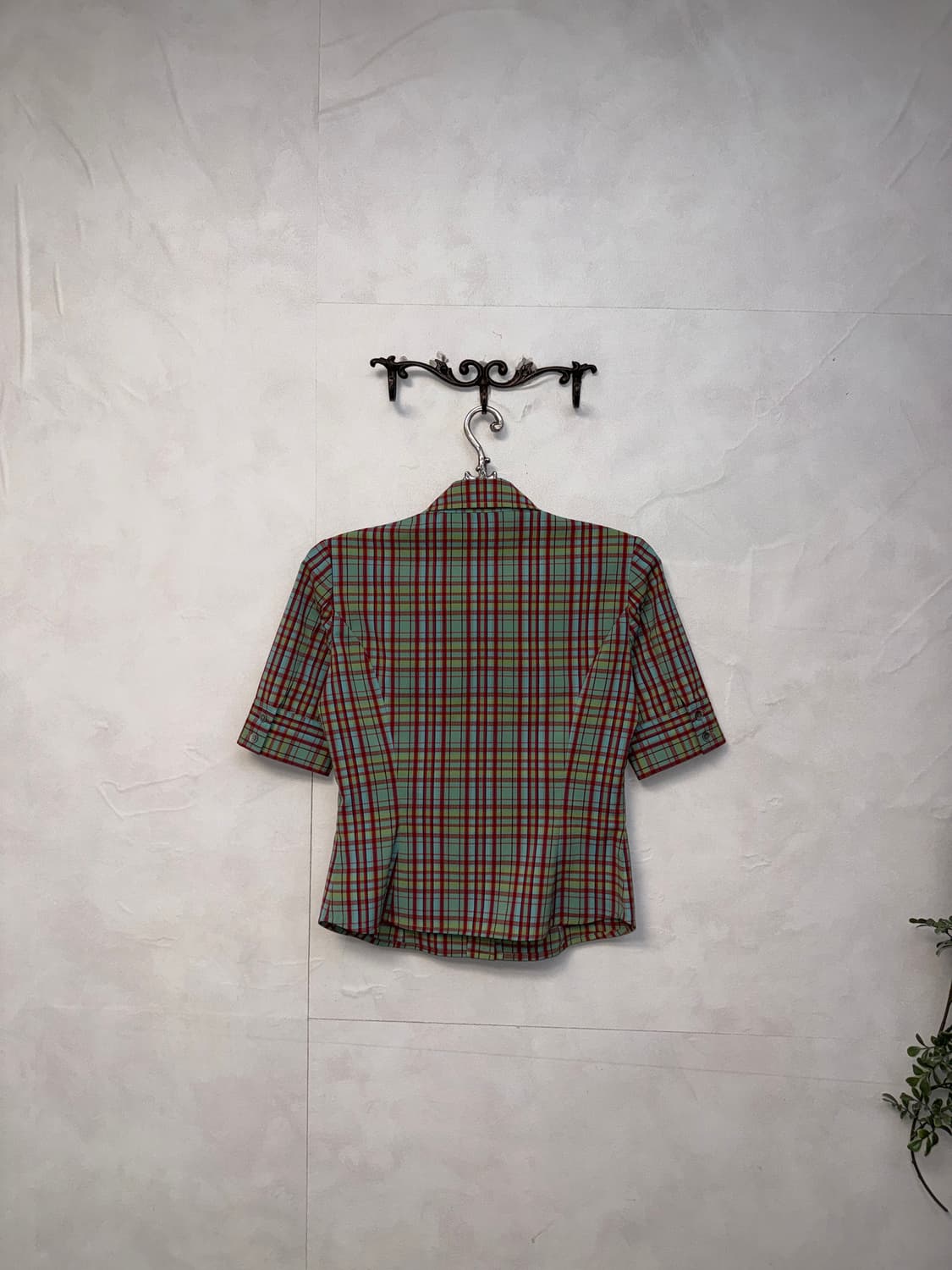 Red green check half shirt jacket  상품이미지3