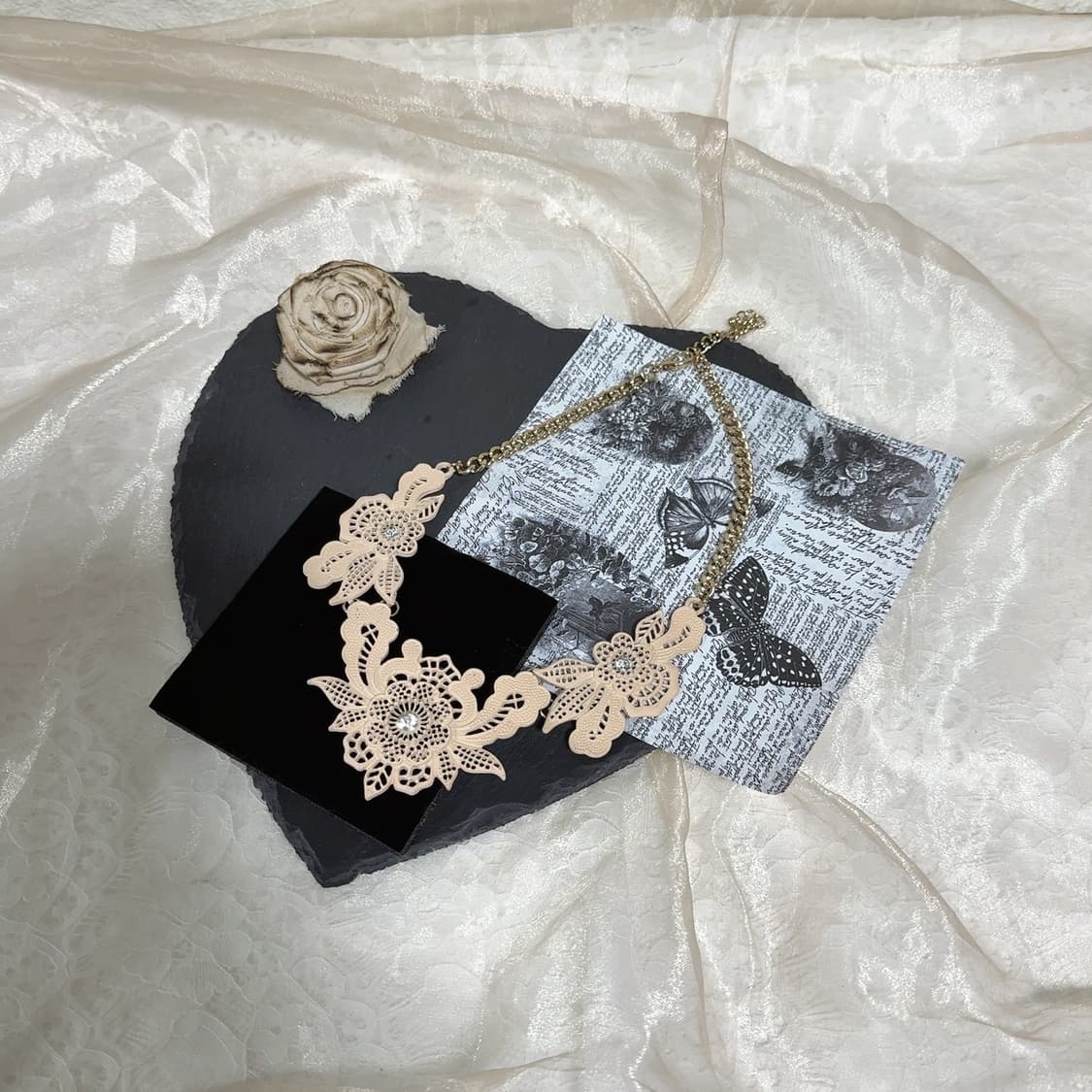 빈티지 미국 레이스 플라워 쿠바체인 목걸이 상품이미지2