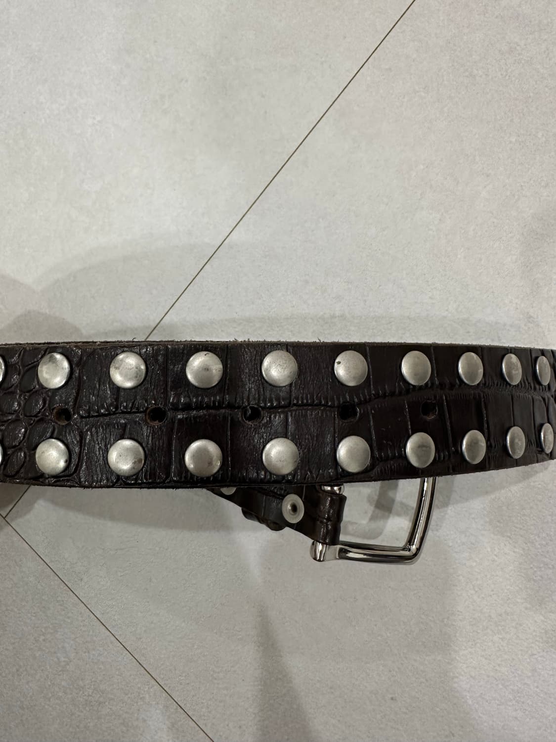 [S/M] 스투시 8볼 스터드 벨트 브라운 텍스쳐드 레더 상품이미지5