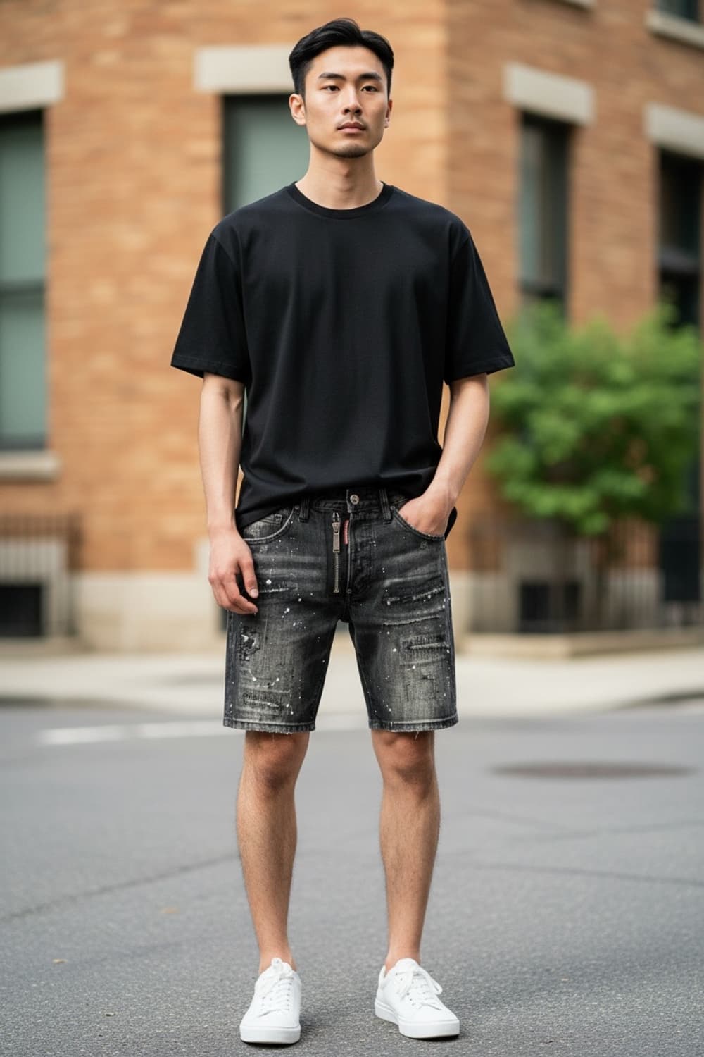 디스퀘어드2(DSQUARED2) 블랙 페인팅 디스트로이드 슬림 진 반바지 상품이미지4
