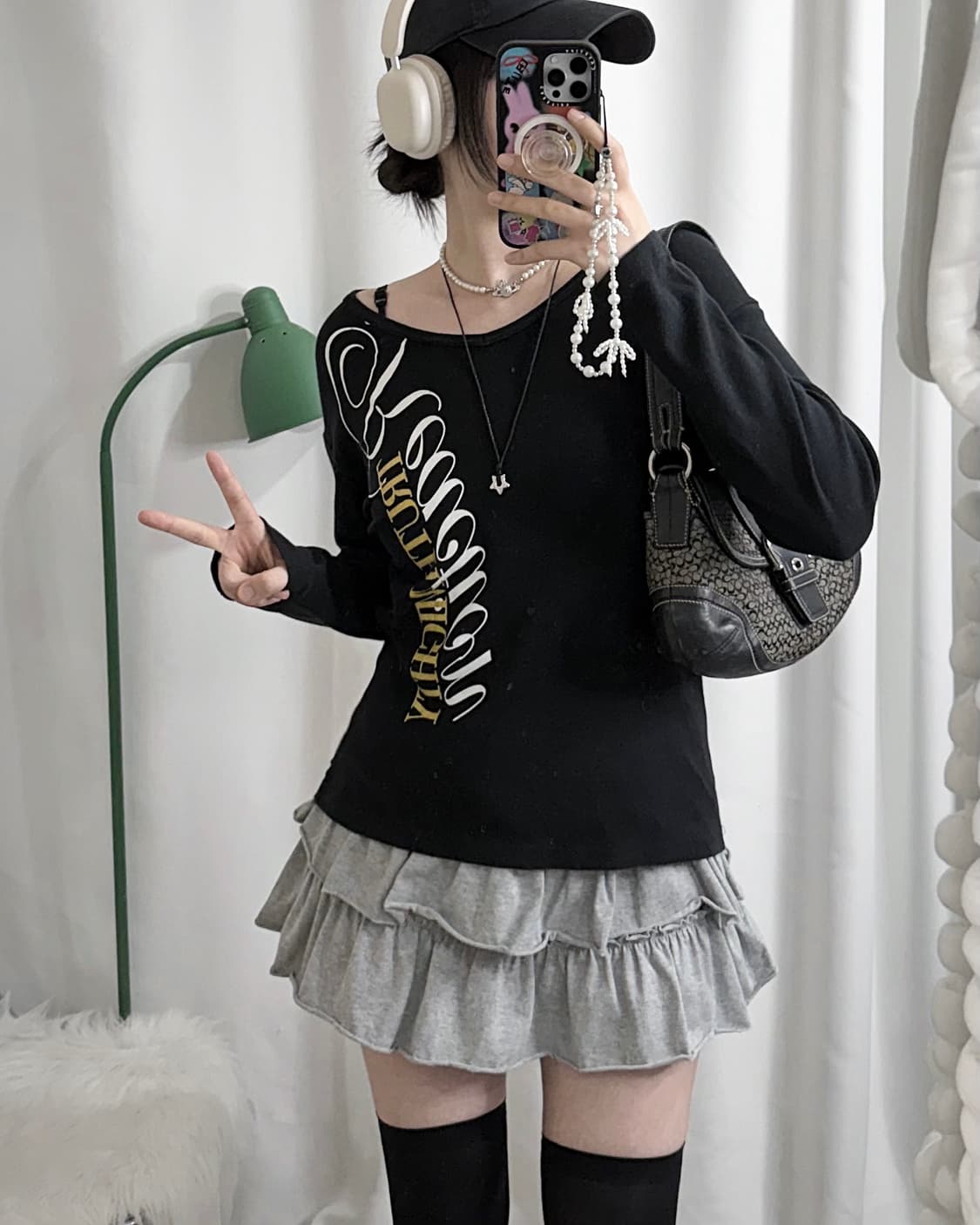 블랙 펑크 레터링 롱슬리브 티셔츠 상품이미지5