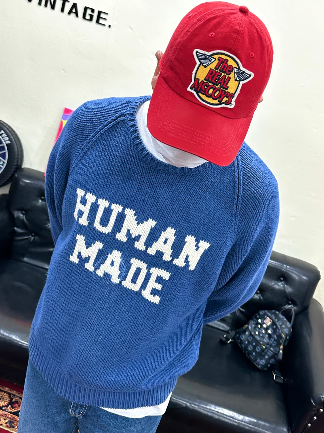 휴먼 메이드 래빗 래글런 니트 스웨터 블루 XL 상품이미지3