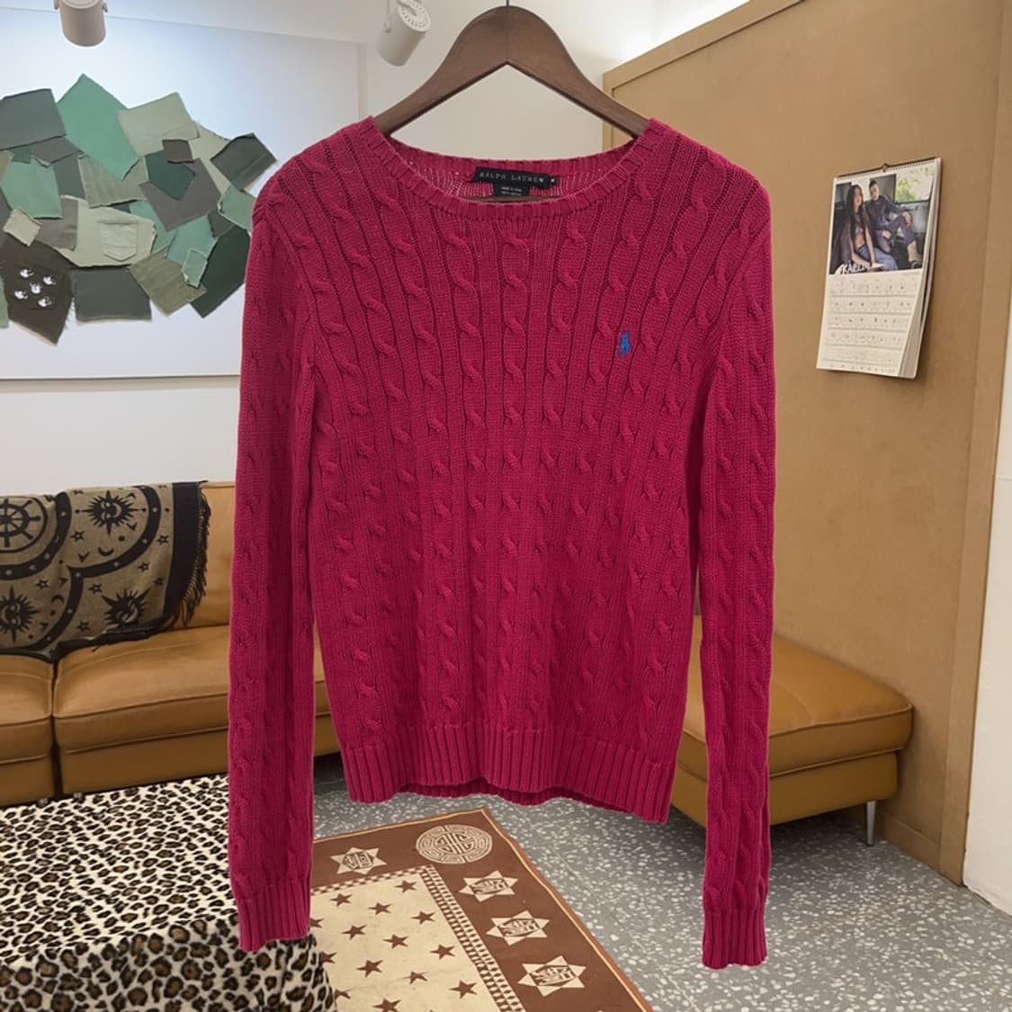 폴로 랄프로렌 Y2K 레트로 핫핑크 꽈배기 니트 M C09282 상품이미지3