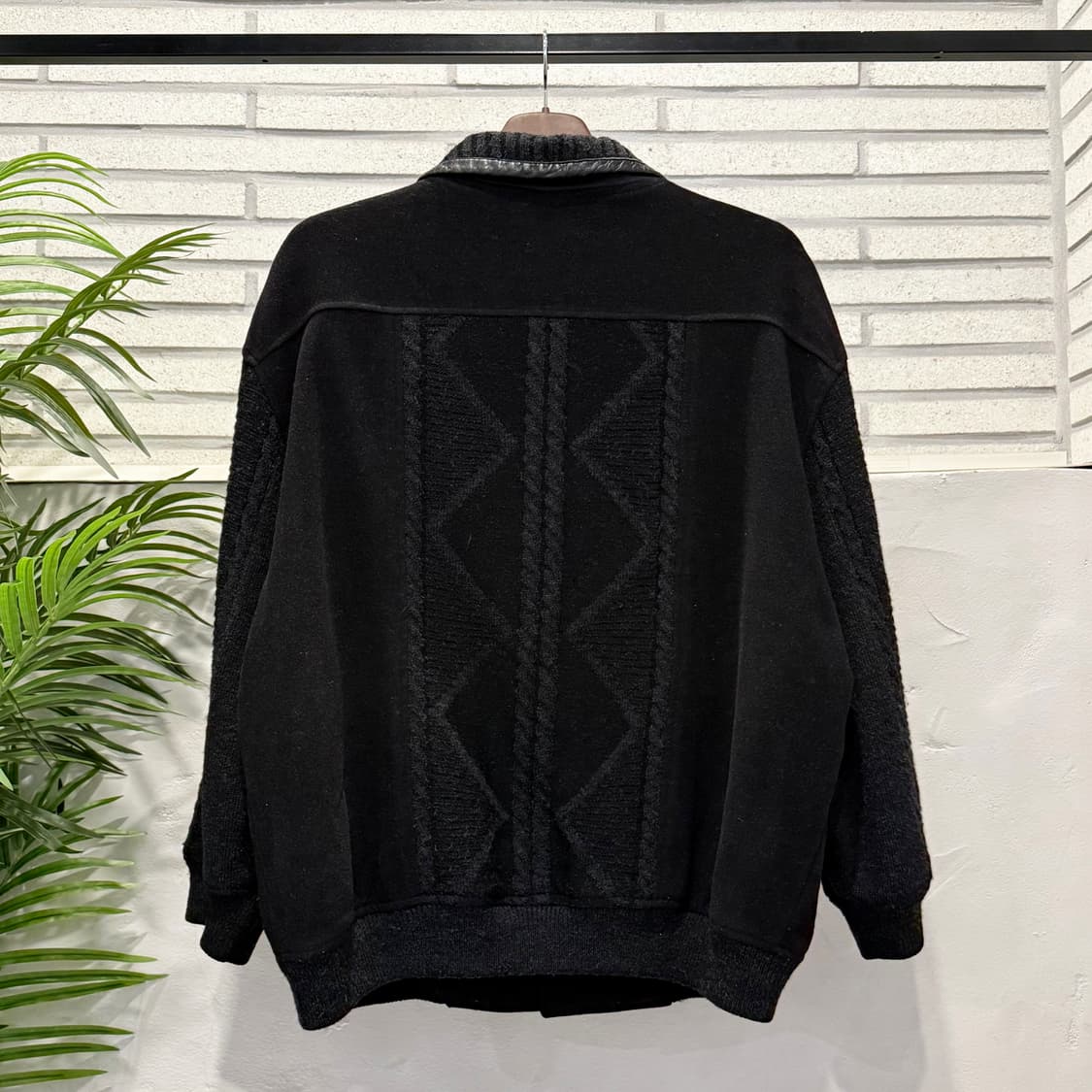 EURO VINTAGE 아란 케이블 레더 울자켓 하이넥 워머 디테일 상품이미지2