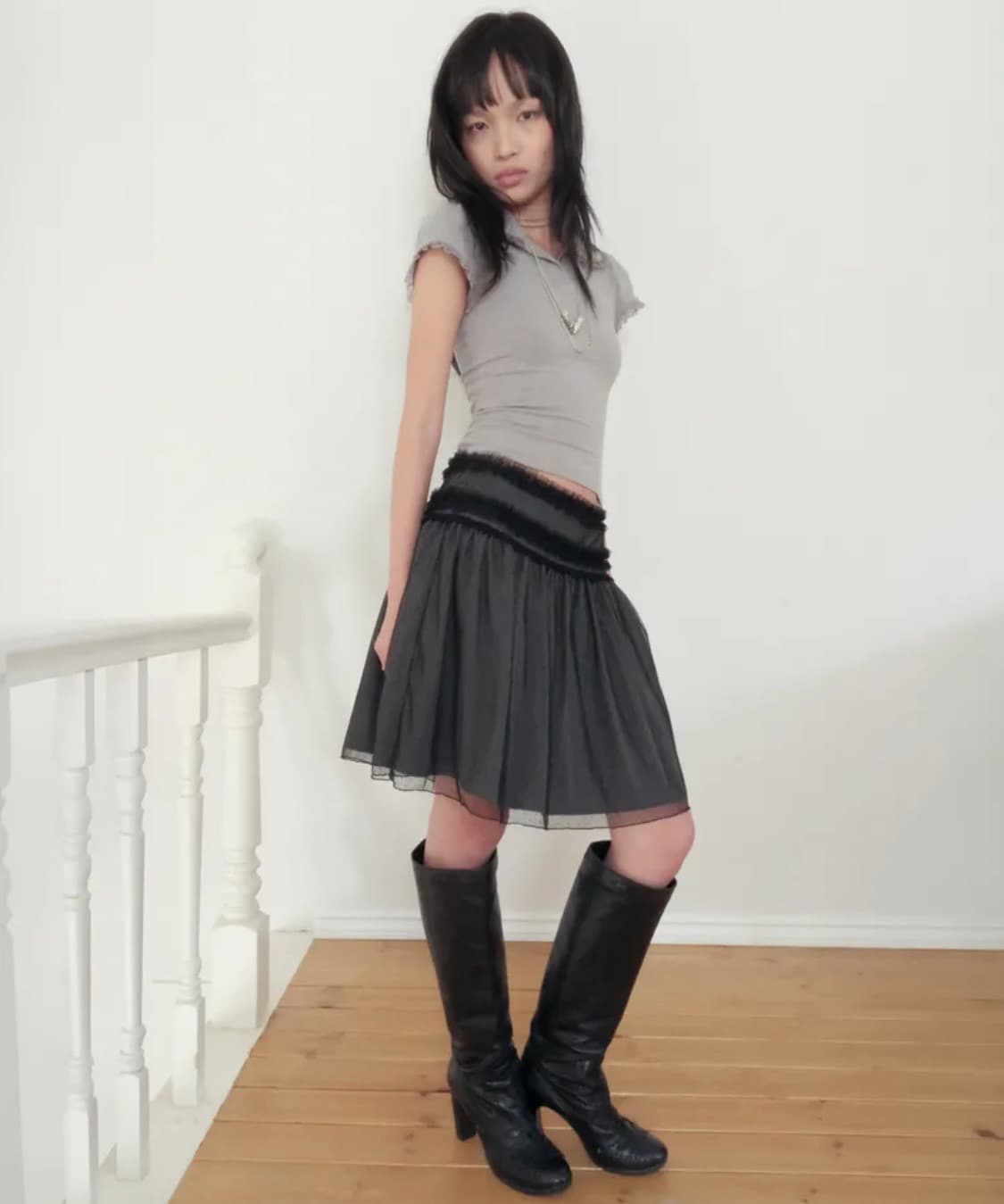 (구해요) 루즈슬립오버 바닐라 도트 레이스 스커트 블랙 상품이미지1
