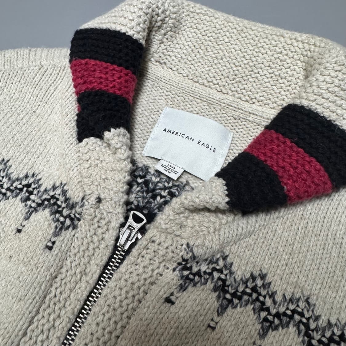 아메리칸이글 아이보리컬러 나바호 패턴 코튼 코위찬 니트 집업 가디건 상품이미지3