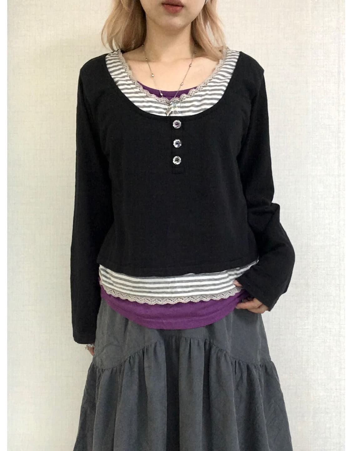 jpn vintage layered stripe purple t  상품이미지1
