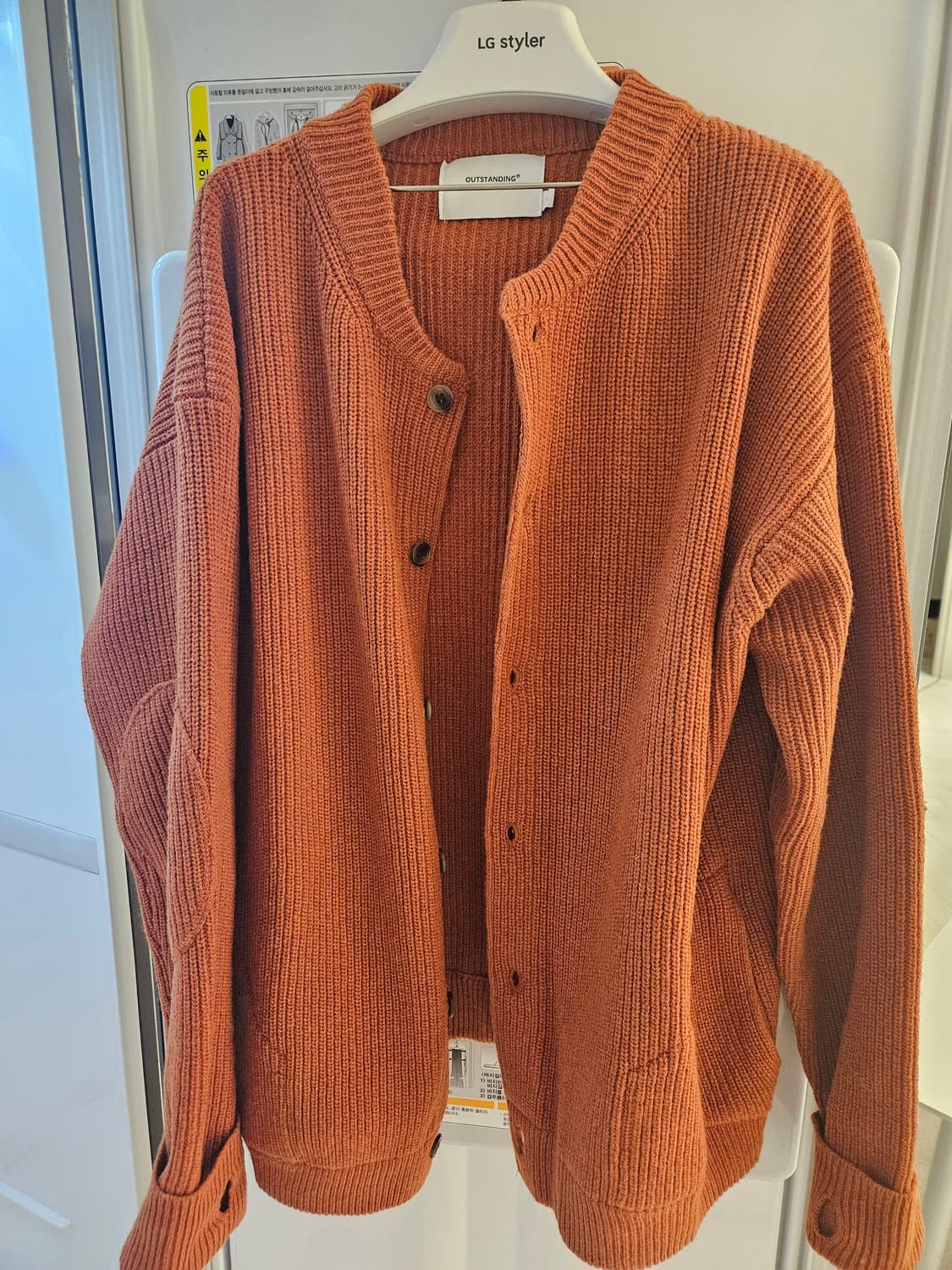 아웃스탠딩 램스울 피셔맨 가디건 브릭 L(미착용) 상품이미지1