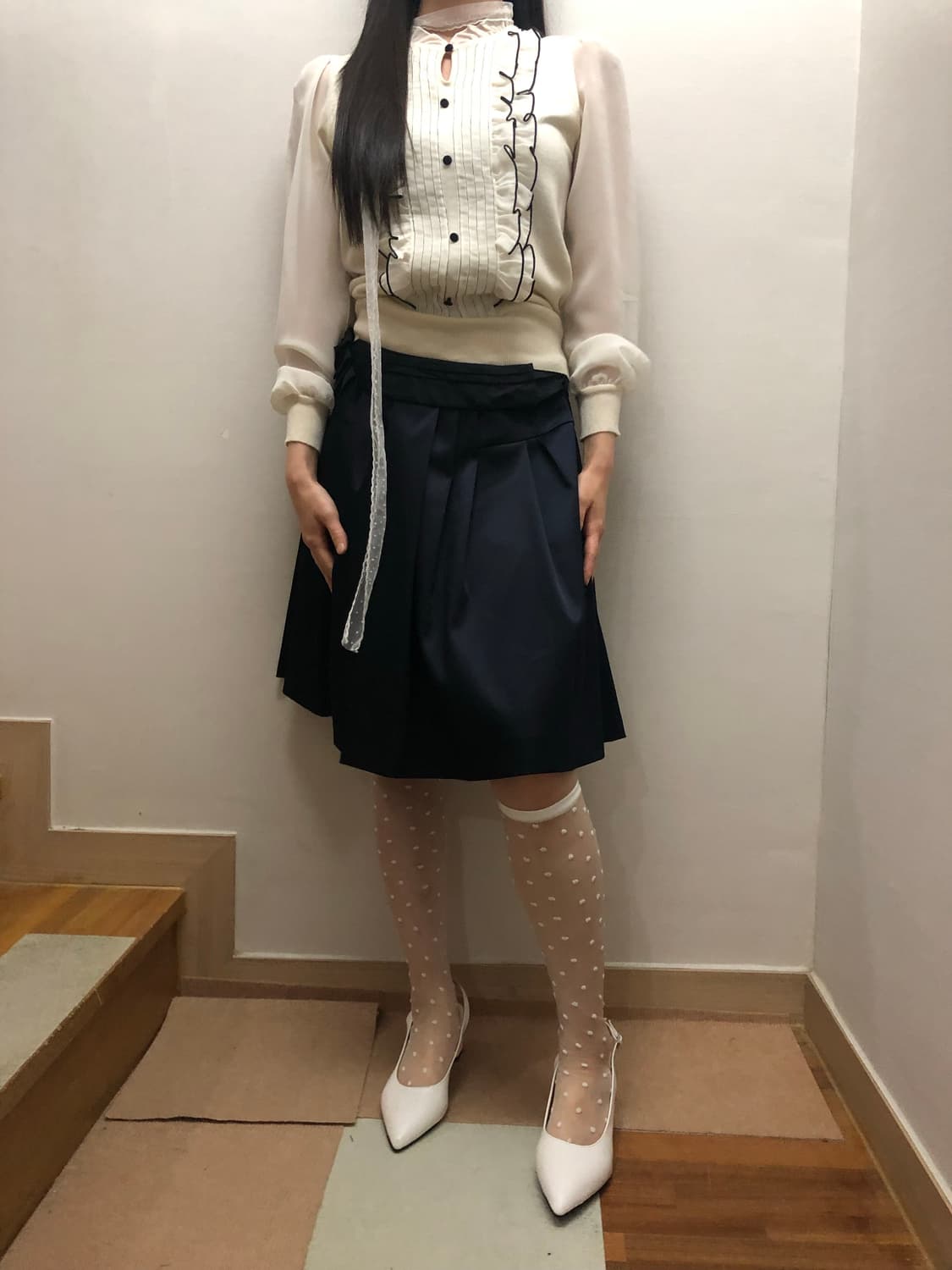 빈티지 네이비 리본 새틴 스커트 상품이미지4