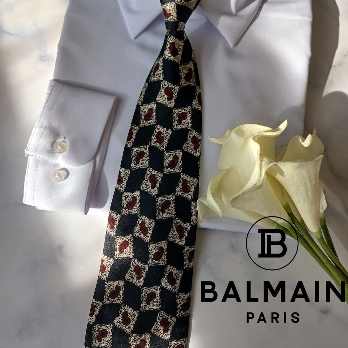 피에르 발망 실크 페이즐리 패턴 넥타이 9.5cm A등급 A19704 상품이미지1